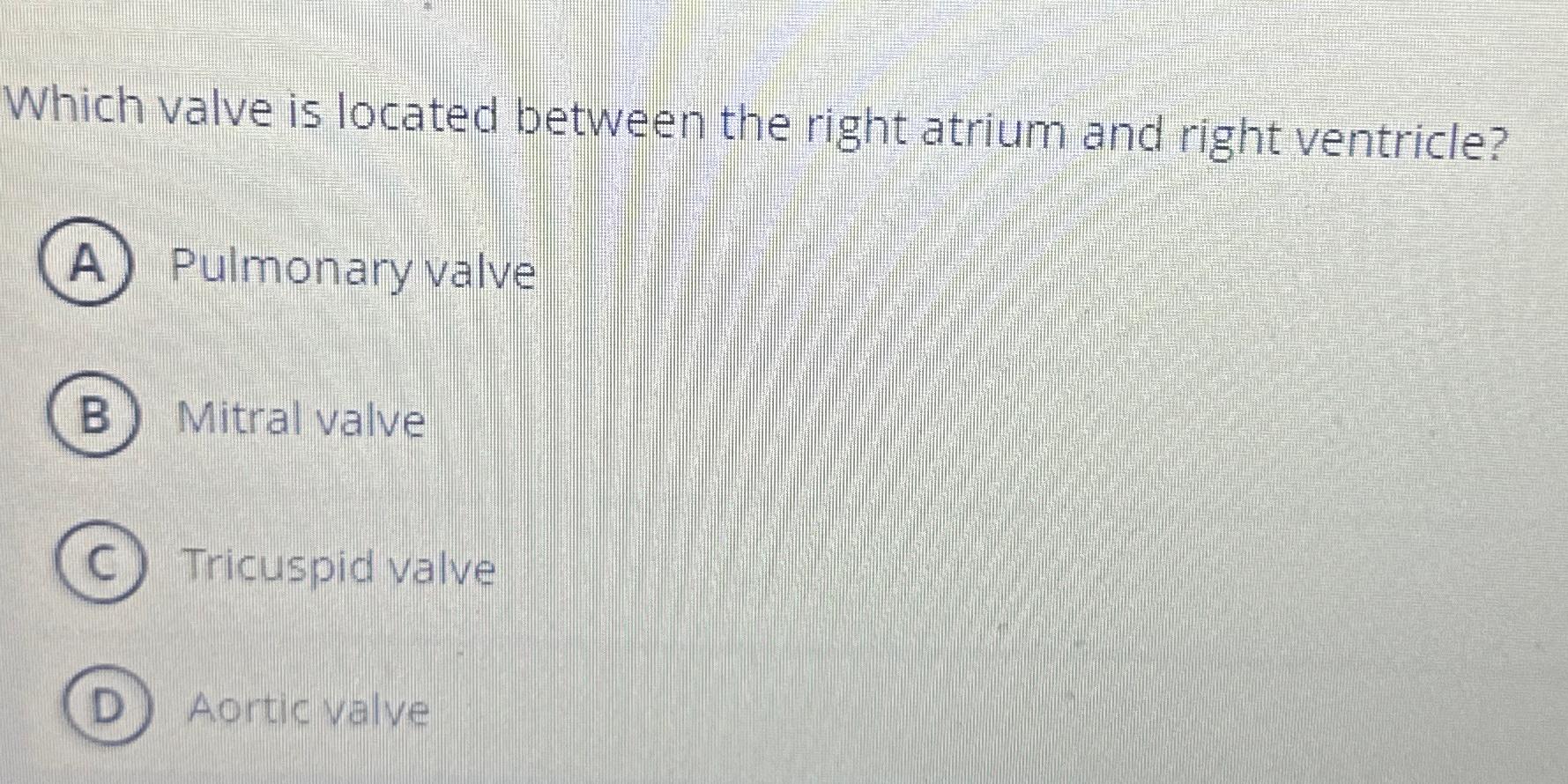 Solved Which valve is located between the right atrium and