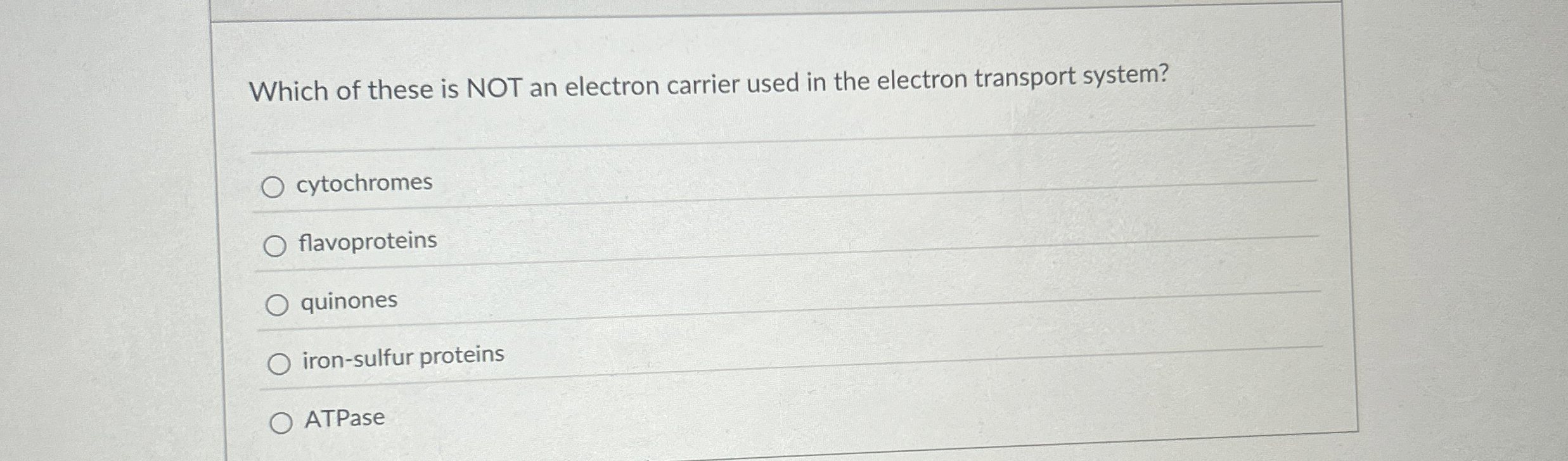 Solved Which of these is NOT an electron carrier used in the