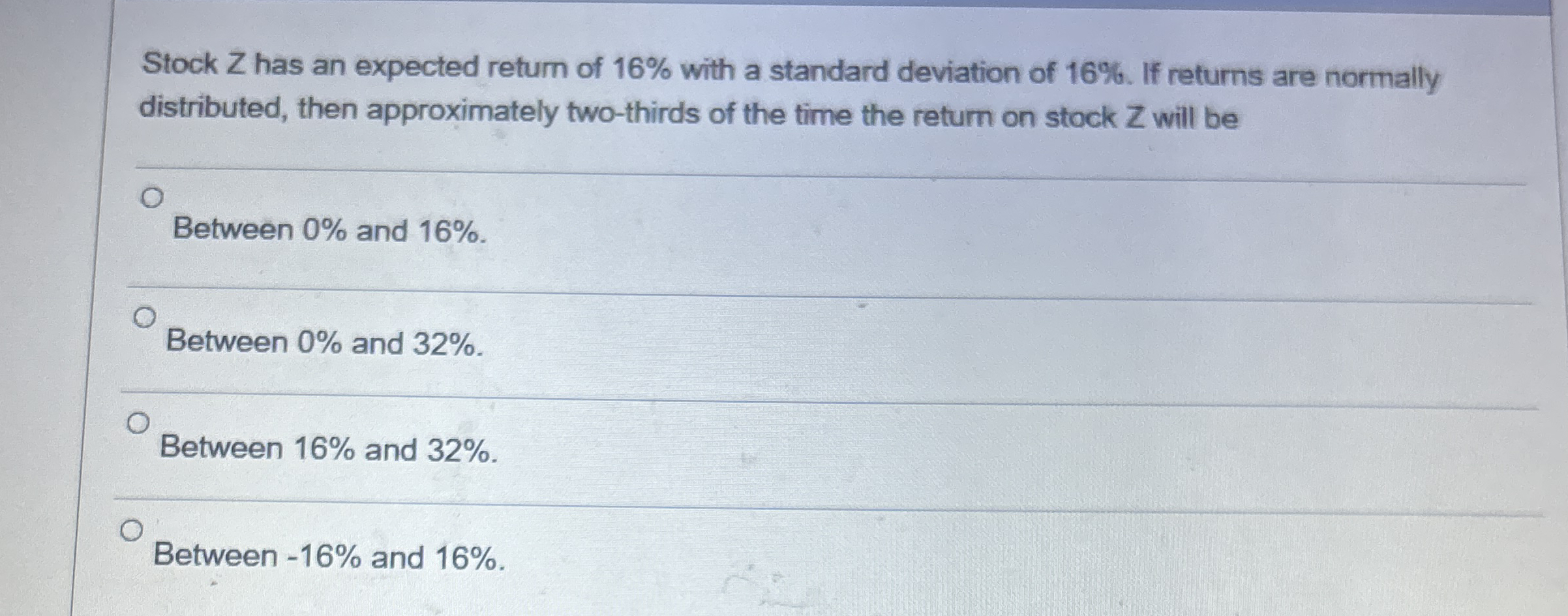 Solved Stock Z ﻿has an expected return of 16% ﻿with a | Chegg.com