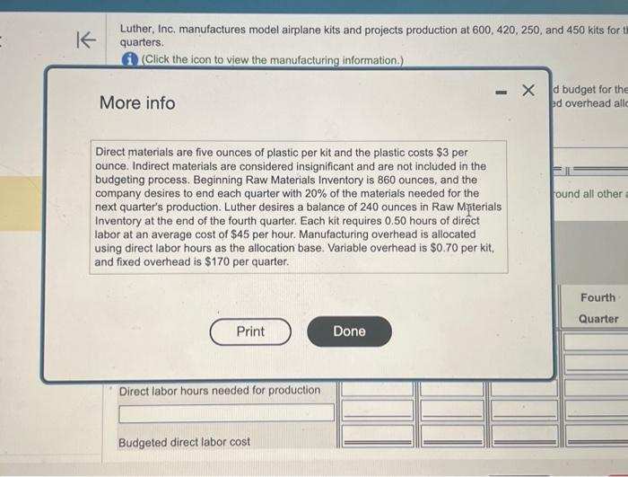 Solved Luther, Inc. manufactures model airplane kits and