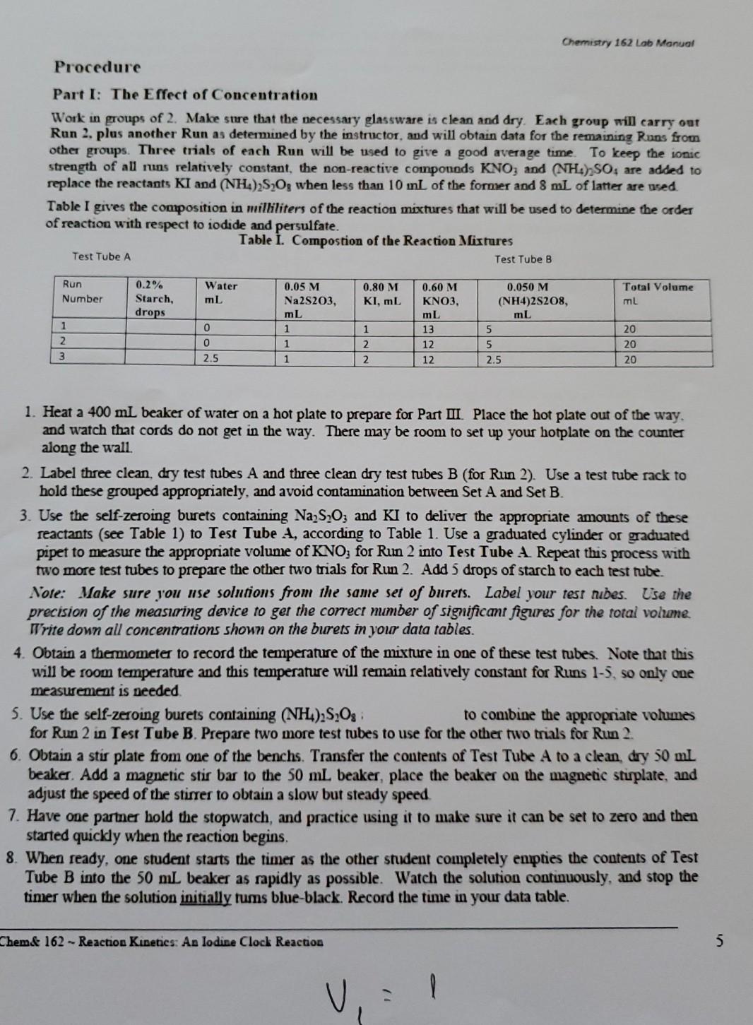 Solved Chemistry 162 Lab Manual Procedure Part I: The Effect | Chegg.com