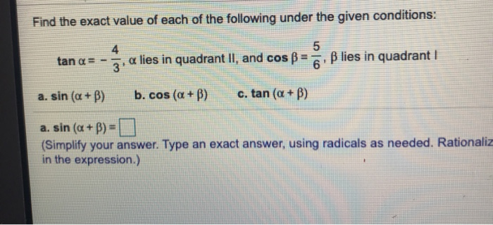 Solved Find the exact value of each of the following under | Chegg.com