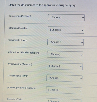 Solved Match the drug names to the appropriate drug | Chegg.com