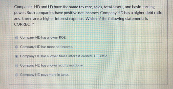 Solved Companies HD And LD Have The Same Tax Rate Sales Chegg