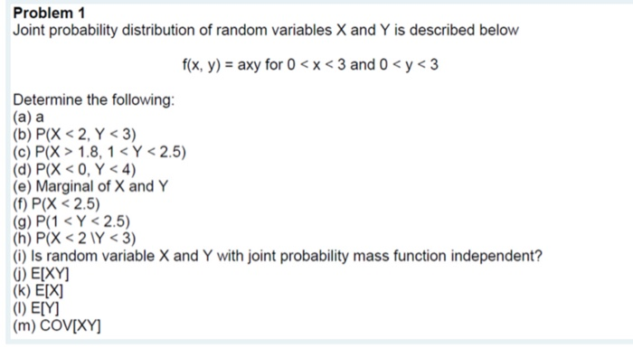 Solved Problem 1 Joint Probability Distribution Of Random Chegg Com
