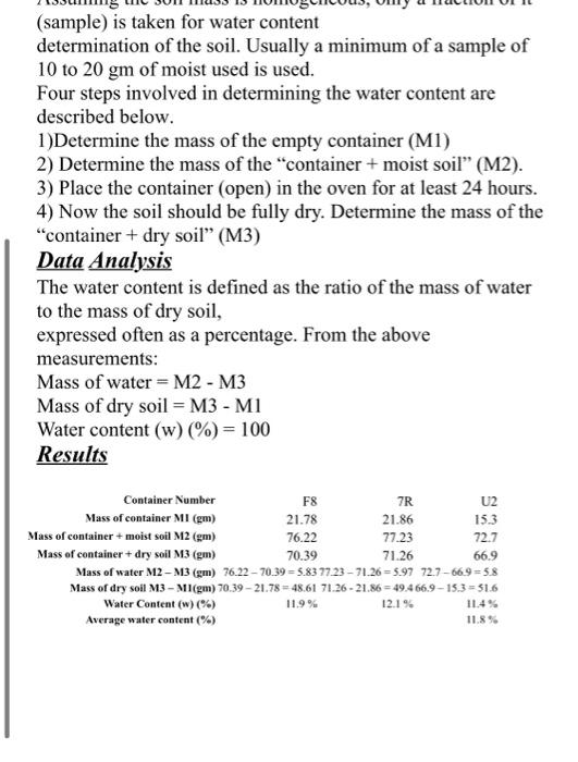 moisture content of soil lab report