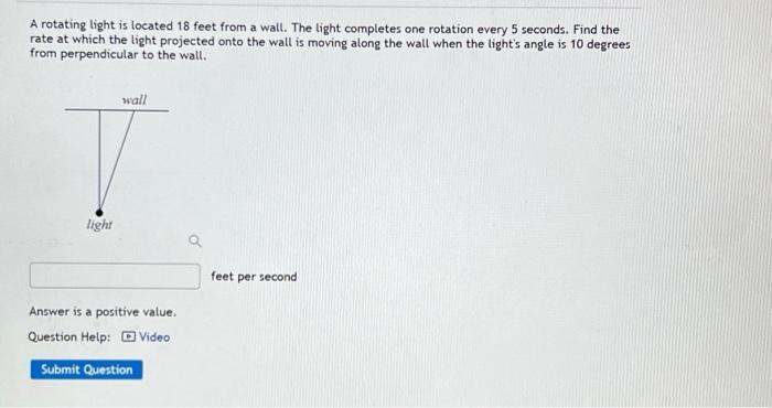 Solved A rotating light is located 18 feet from a wall. The | Chegg.com