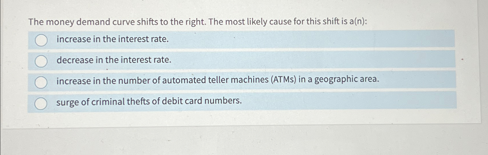 Solved The money demand curve shifts to the right. The most | Chegg.com