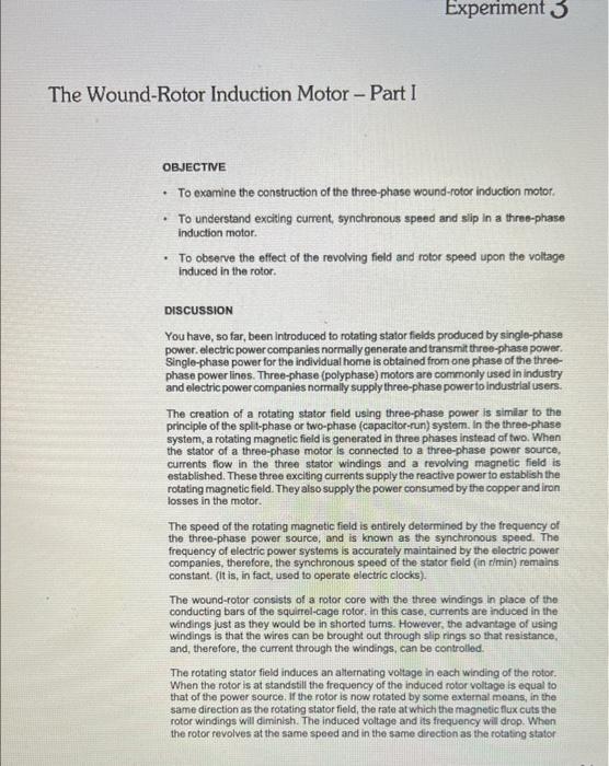 Experiment 3 The Wound-Rotor Induction Motor - Part I