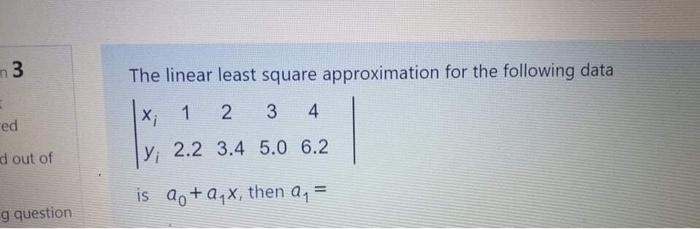 Solved 3 The linear least square approximation for the | Chegg.com
