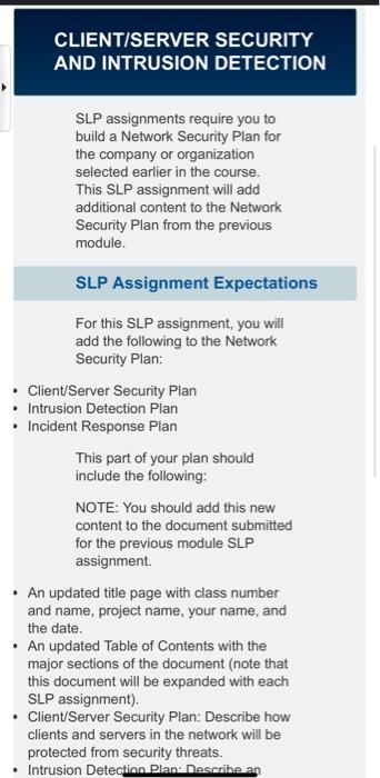 Solved CLIENT/SERVER SECURITY AND INTRUSION DETECTION SLP | Chegg.com