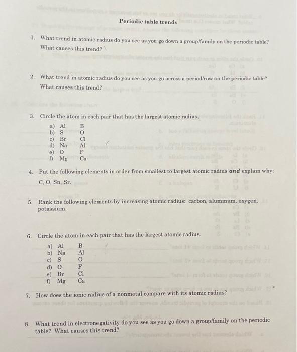 Solved 1. What trend in atomic radius do you see as you go Chegg