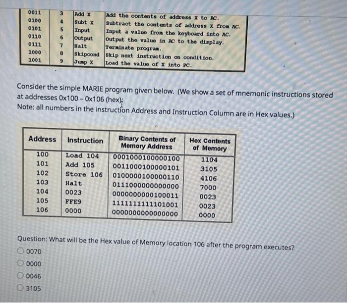 Solved Consider The Simple Marie Program Given Below We 