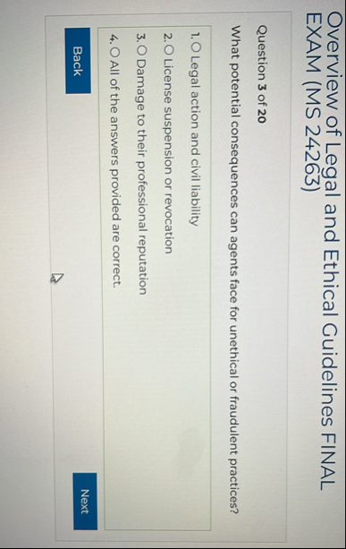 Solved Overview of Legal and Ethical Guidelines FINAL EXAM | Chegg.com