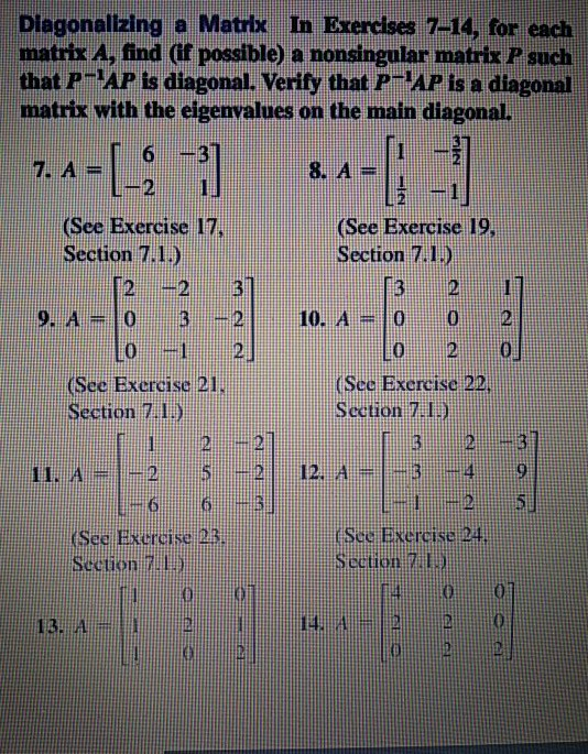 Solved Diagonalizing a Matrix In Exercises 7–14, for each | Chegg.com