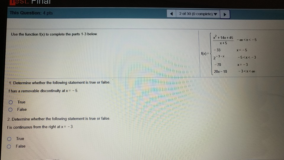 Solved This Question: 4 pts 2 of 30 (0 complete) Use the | Chegg.com