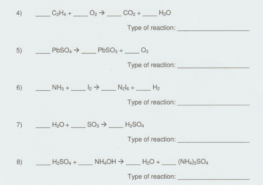 Solved 4 C2H4 02 CO2 H2O Type of reaction 5 PbSO4