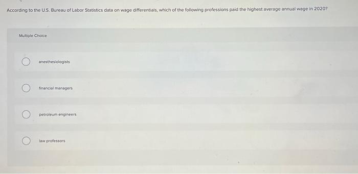 Solved According to the US. Bureau of Labor Statistics data | Chegg.com