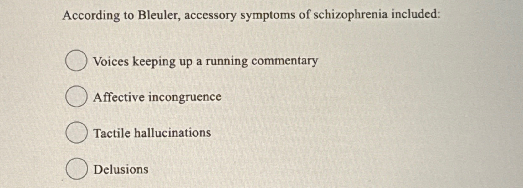 Solved According to Bleuler, accessory symptoms of