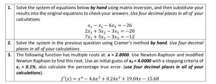 Solved 1. Solve the system of equations below by hand using | Chegg.com