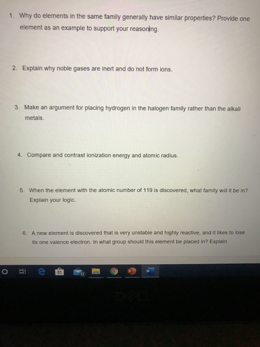 Solved 1. Why do elements in the same family generally have 