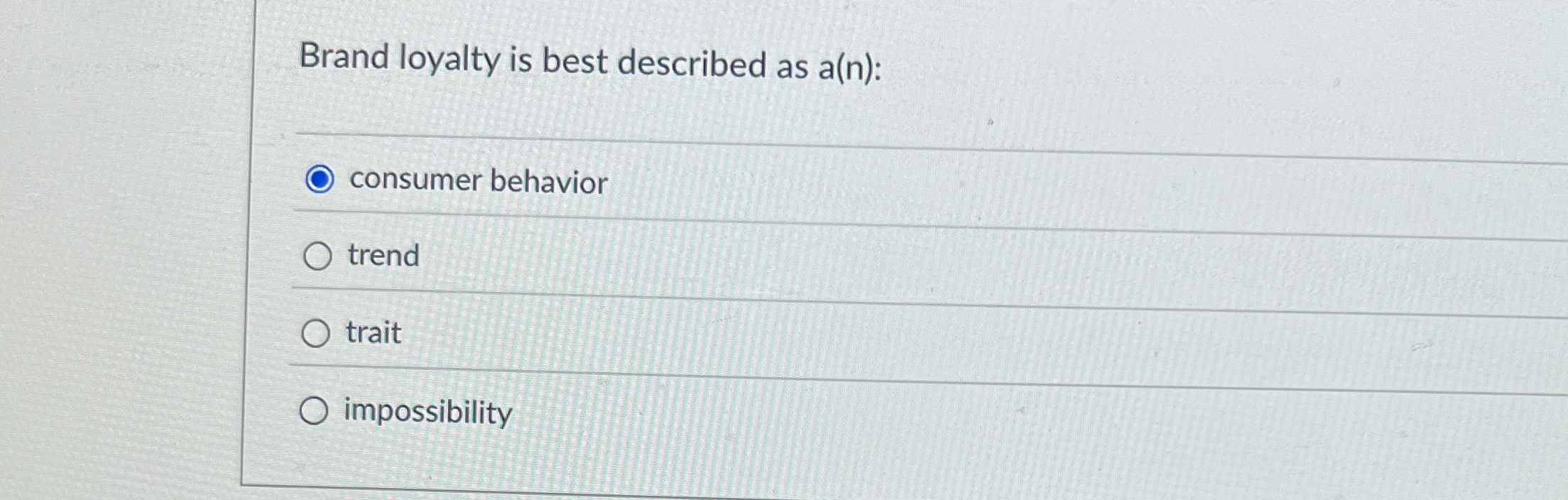 Solved Brand loyalty is best described as a(n):consumer | Chegg.com