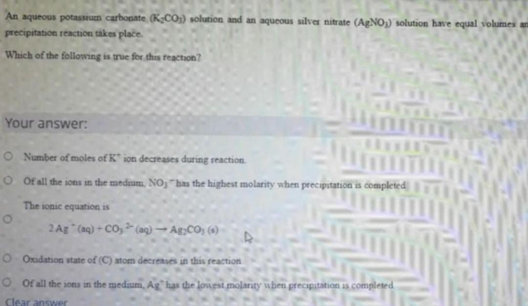 Solved An Aqueous Potassium Carbonate K2co3 Solution And