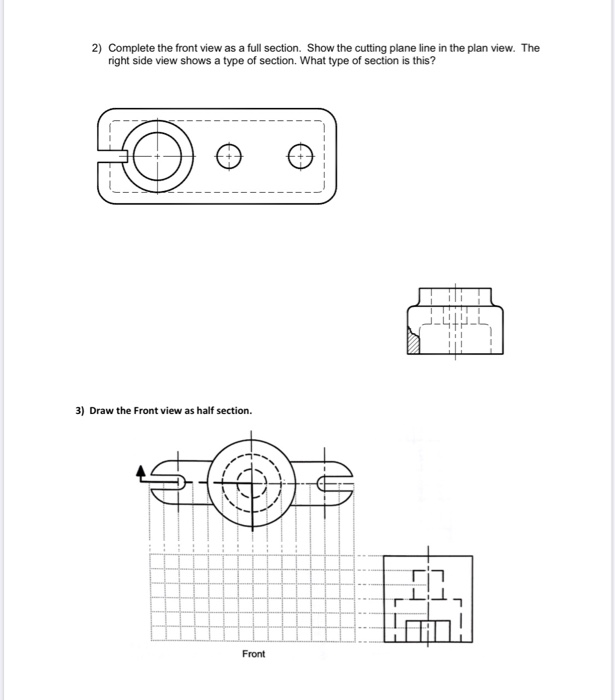 Solved 2) Complete the front view as a full section. Show | Chegg.com