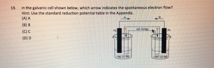Solved 19. In the galvanic cell shown below, which arrow | Chegg.com