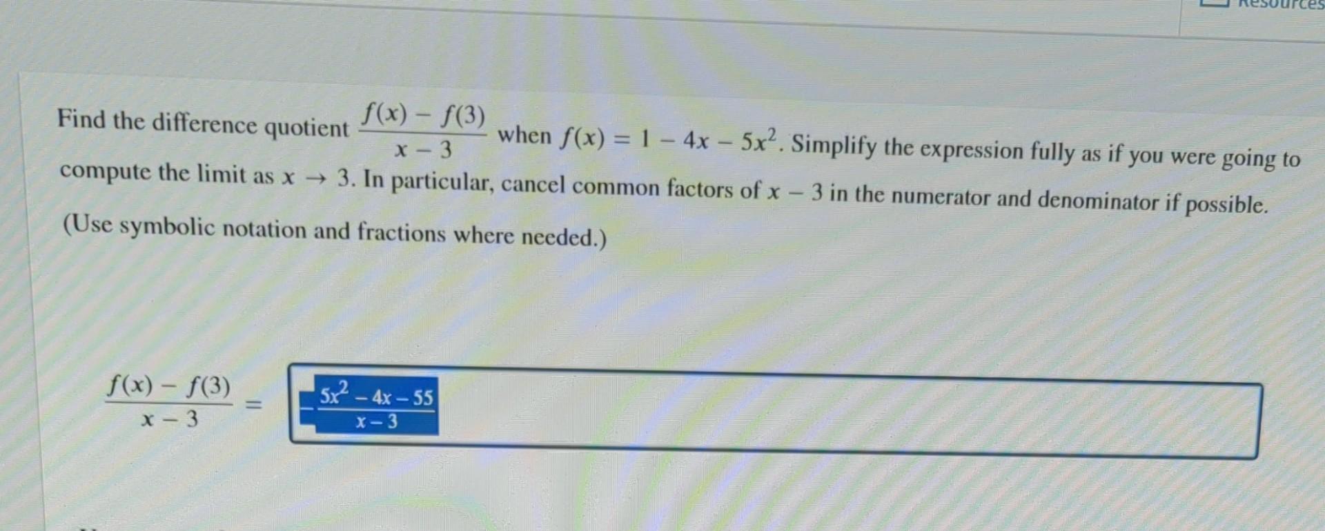 Solved Find the difference quotient x−3f(x)−f(3) when | Chegg.com