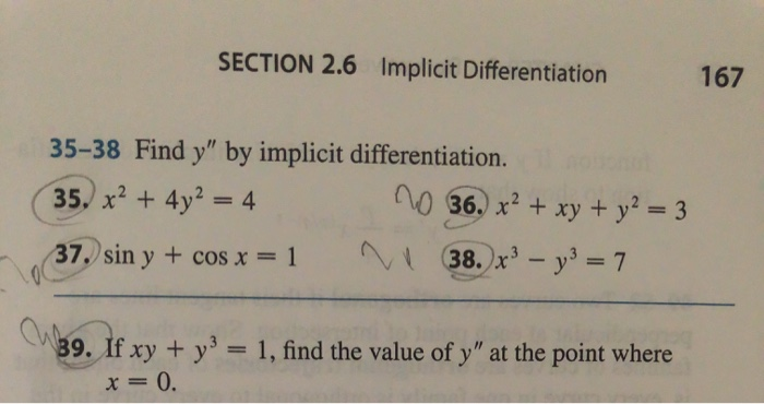 Solved SECTION 2.6 Implicit Differentiation 167 35-38 Find | Chegg.com