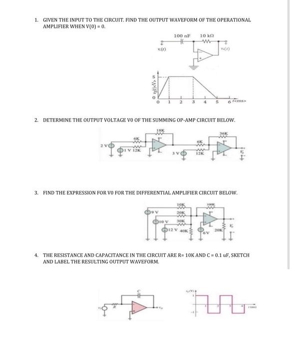 Solved 1. GIVEN THE INPUT TO THE CIRCUIT. FIND THE OUTPUT | Chegg.com