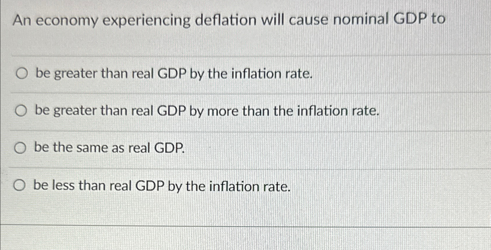 Solved An economy experiencing deflation will cause nominal | Chegg.com