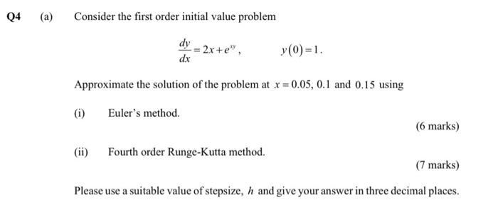 Solved Q4 (a) Consider the first order initial value problem | Chegg.com