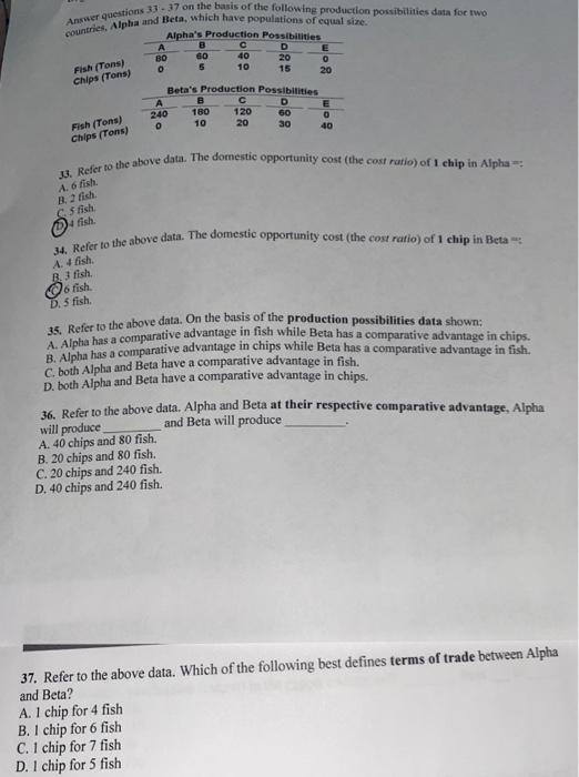 Solved BO Answer Questions 33 - 37 On The Basis Of The | Chegg.com