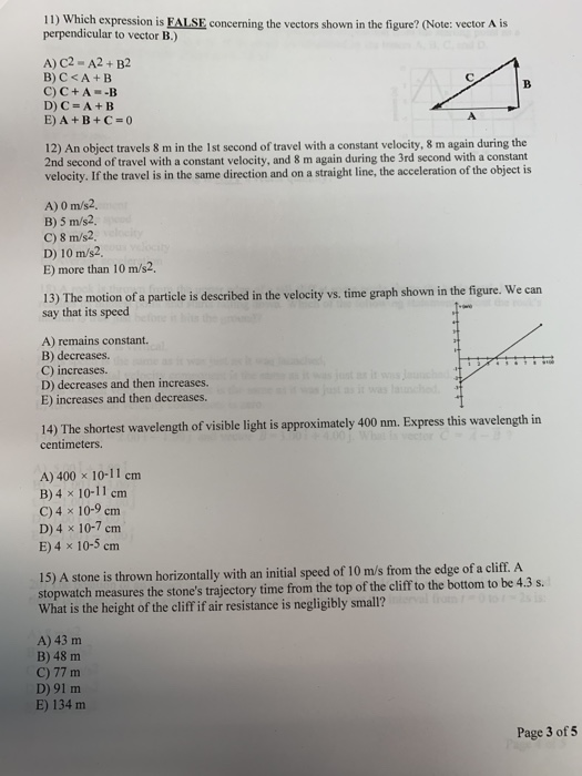 Solved 11) Which expression is FALSE concerning the vectors | Chegg.com