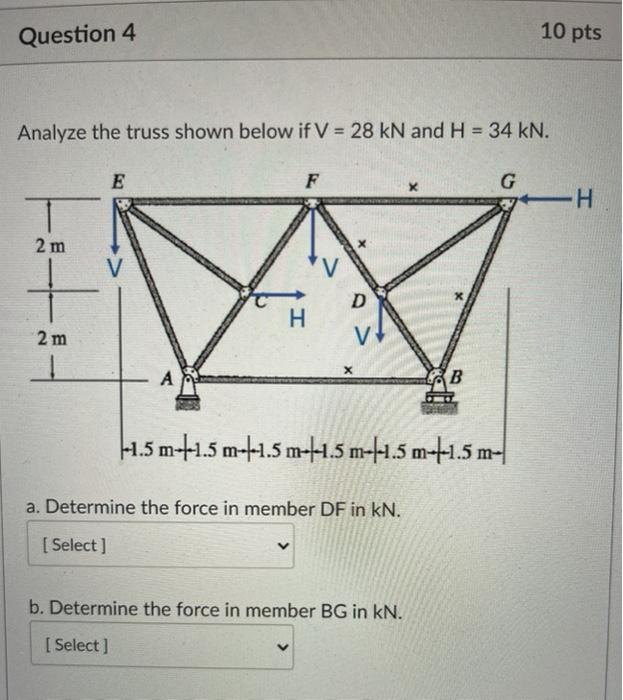 Solved Question 4 10 pts Analyze the truss shown below if V | Chegg.com