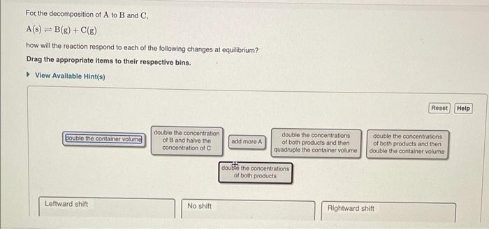 Solved For The Decomposition Of A To B And C. A(s)⇌B(g)+C(g) | Chegg.com