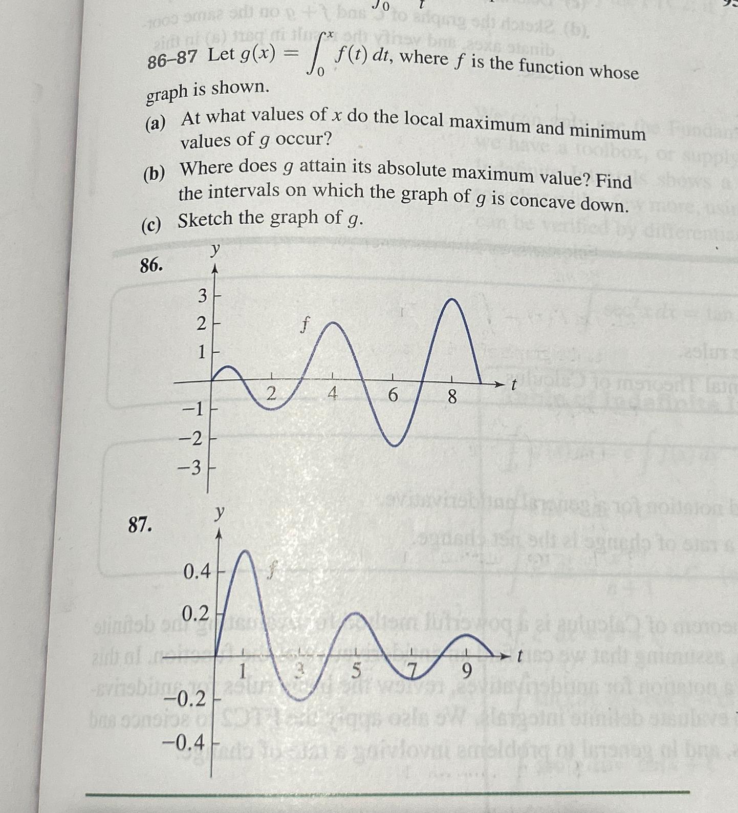 Solved 86-87 ﻿Let g(x)=∫0xf(t)dt, ﻿where f ﻿is the function | Chegg.com