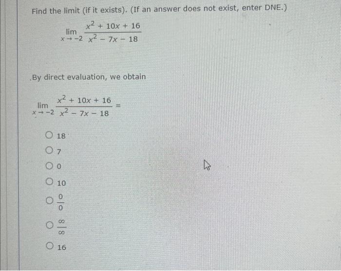 Solved Find the limit (if it exists). (If an answer does not | Chegg.com