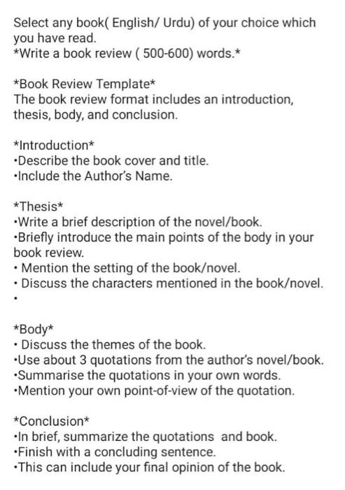 how to write a thesis for a book review