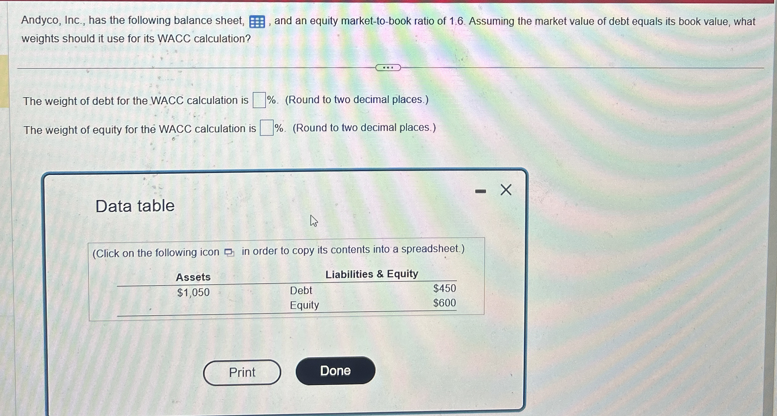 Solved Andyco Inc Has The Following Balance Sheet Chegg Com