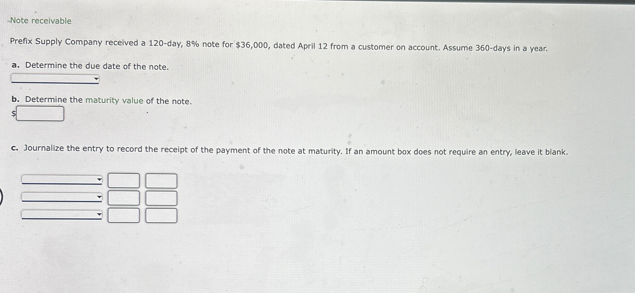 Solved Note ReceivablePrefix Supply Company Received A | Chegg.com