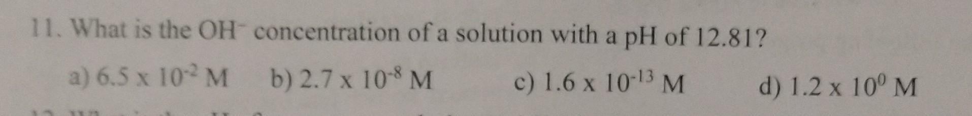 the ph of a solution is 5.31 what is its oh concentration