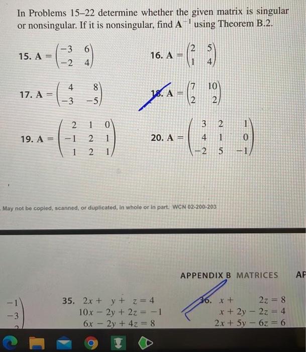 Solved In Problems 15-22 determine whether the given matrix | Chegg.com