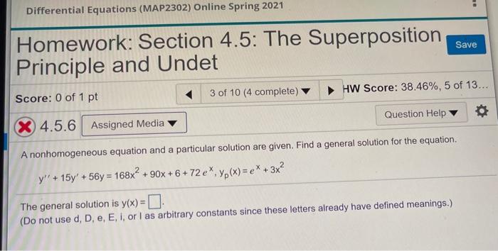 Solved Differential Equations (MAP2302) Online Spring 2021 | Chegg.com