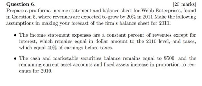 Solved Question 6. [20 marks Prepare a pro forma income | Chegg.com