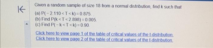 Solved Given a random sample of size 18 from a normal | Chegg.com