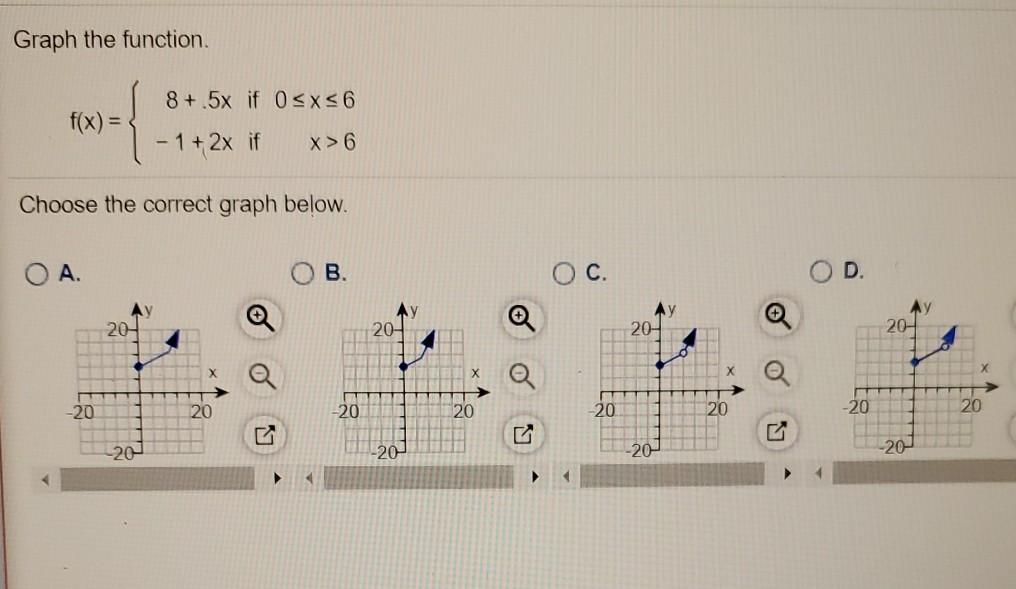 Solved Graph the function 8+.5x if 06 Choose the correct | Chegg.com
