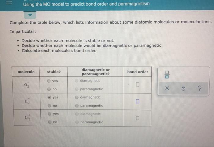 Solved Using the MO model to predict bond order and | Chegg.com